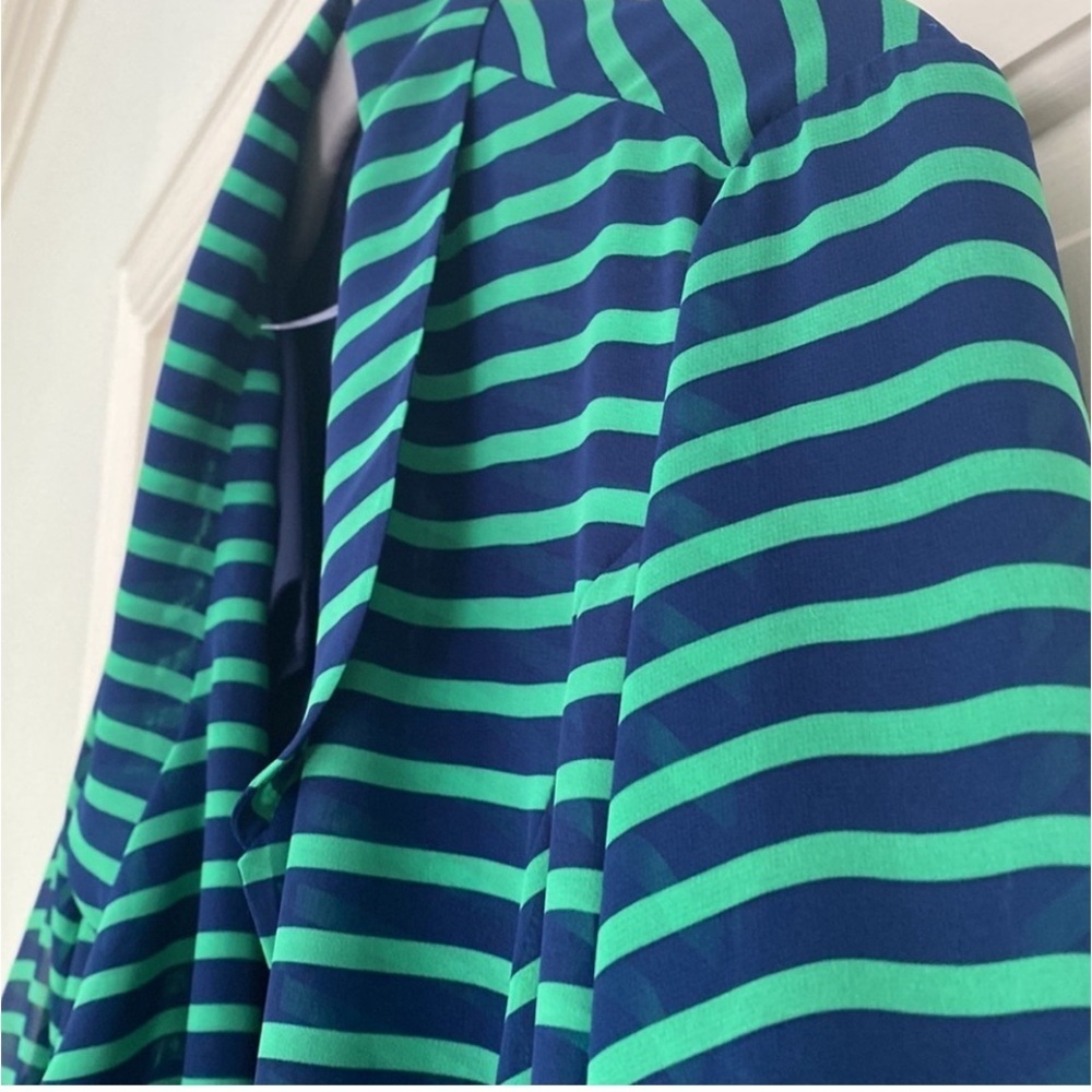 Cruise Cardigan Blousy Style Medium True Green Navy Blue Stripe Travelin Light - Picture 3 of 7